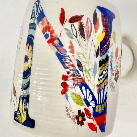 Anthropologie Starla M. Halfmann Petal Pallette Monogram N Floral Artisan Mug - Picture 11 of 16